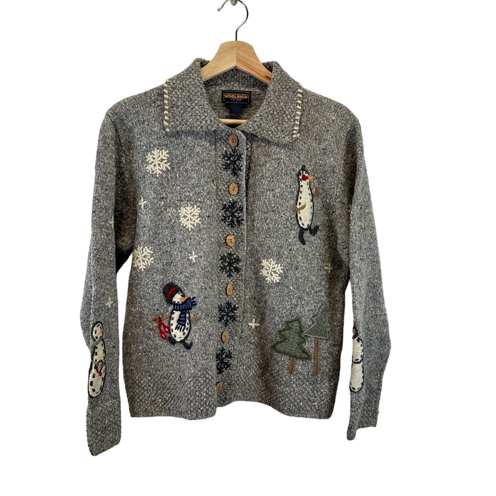 Vintage Woolrich Gray Merino Wool Sweater Women Size Medium Grannycore Christmas